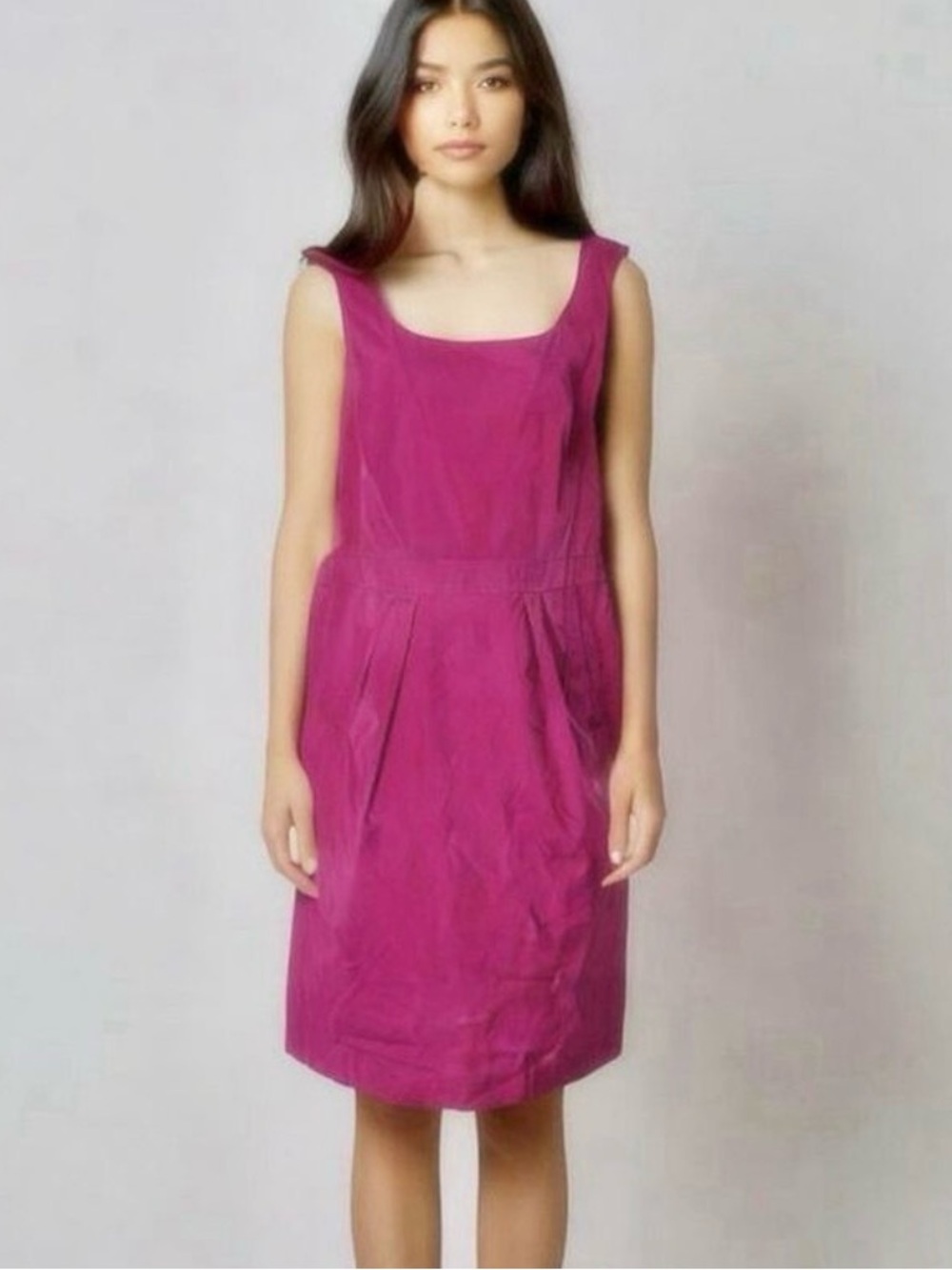 Lafayette 148 New York Sleeveless Stretch Sheath Dress Size 12 Pink Pockets